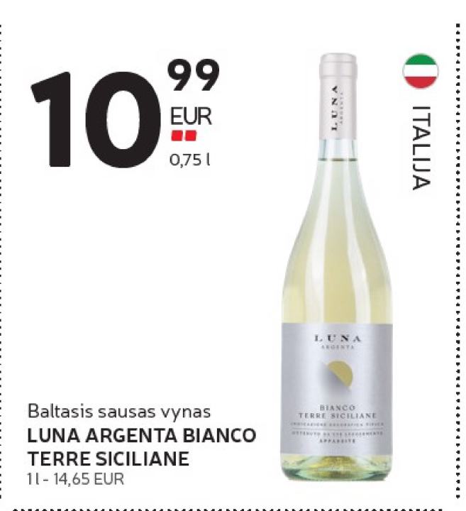 Baltasis sausas vynas LUNA ARGENTA BIANCO TERRE SICILIANE, 0.75 l