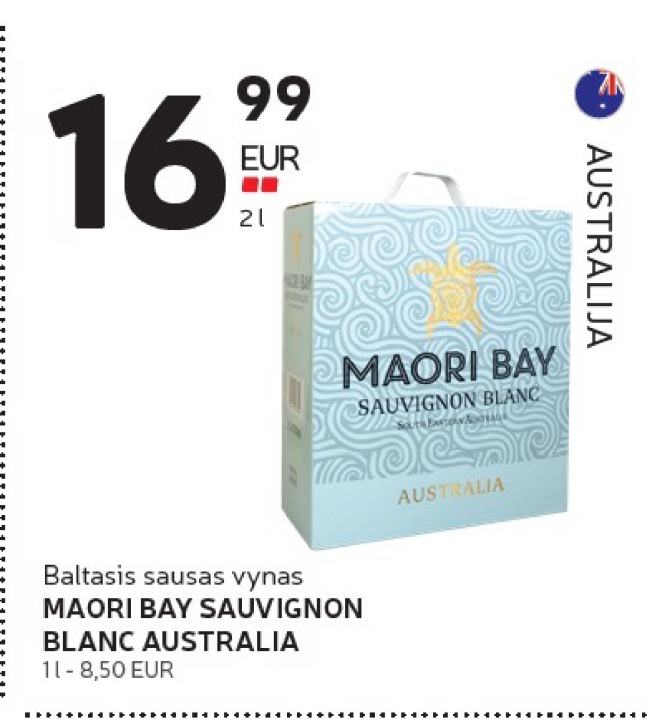 Baltasis sausas vynas MAORI BAY SAUVIGNON BLANC AUSTRALIA, 2 l