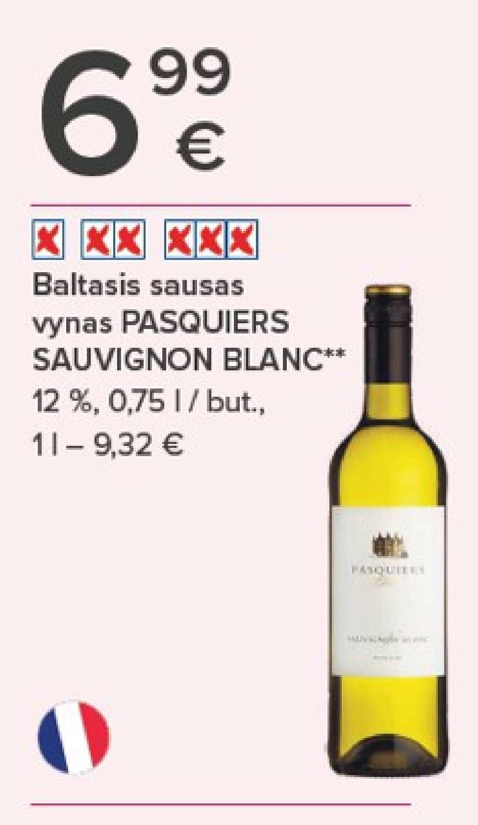 Baltasis sausas vynas PASQUIERS SAUVIGNON BLANC, 0.75 l