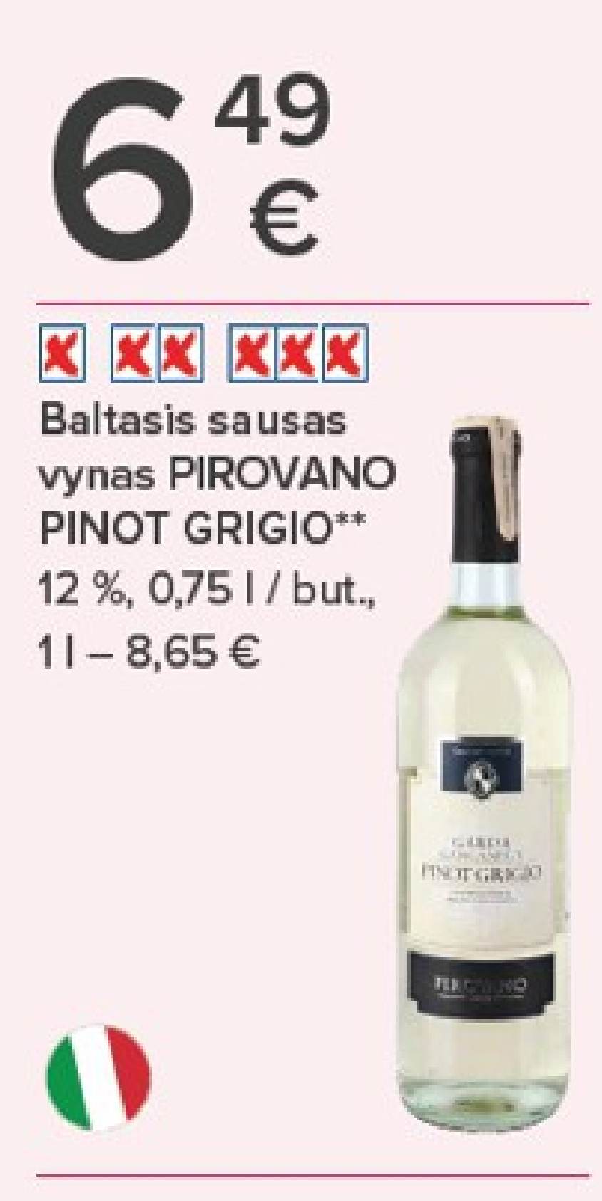 Baltasis sausas vynas PIROVANO PINOT GRIGIO, 0.75 l