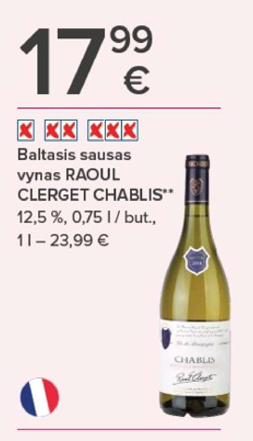 Baltasis sausas vynas RAOUL CLERGET CHABLIS, 0.75 l