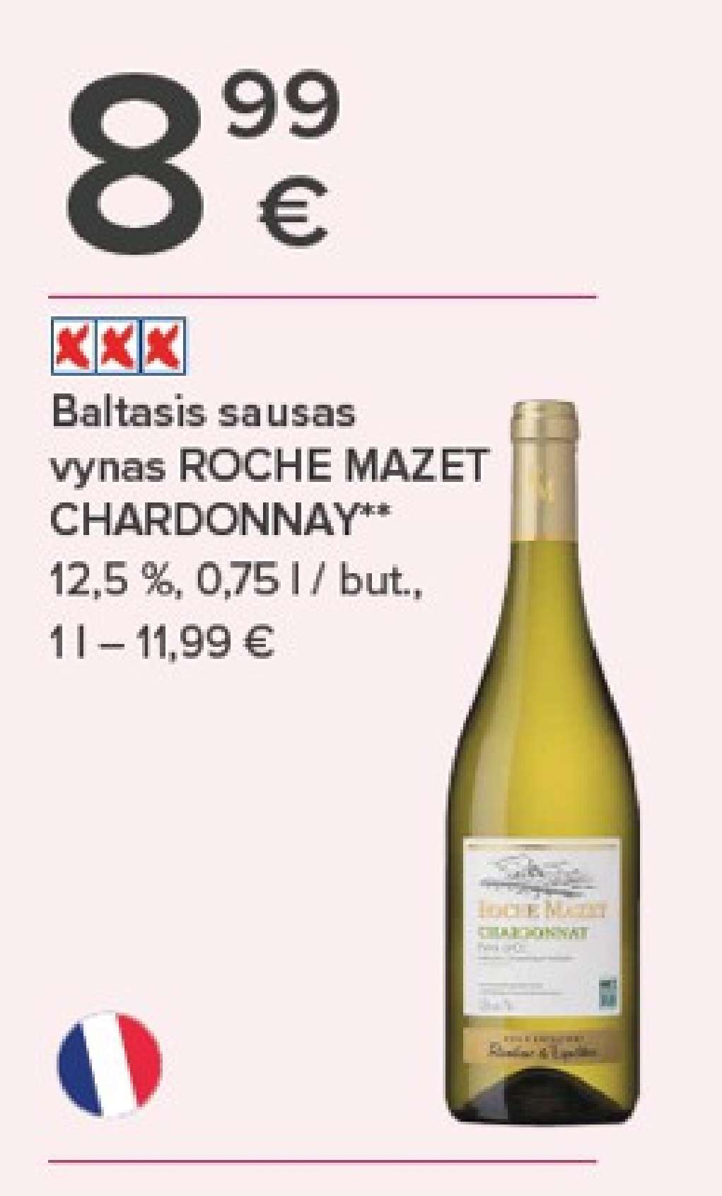 Baltasis sausas vynas ROCHE MAZET CHARDONNAY, 0.75 l