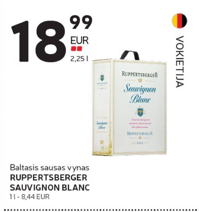 Baltasis sausas vynas RUPPERTSBERGER SAUVIGNON BLANC, 2.25 l