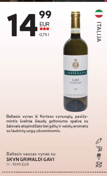 Baltasis sausas vynas su SKVN GRIMALDI GAVI, 0.75 l