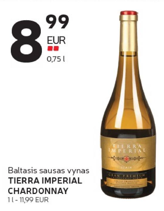 Baltasis sausas vynas TIERRA IMPERIAL CHARDONNAY, 1 l