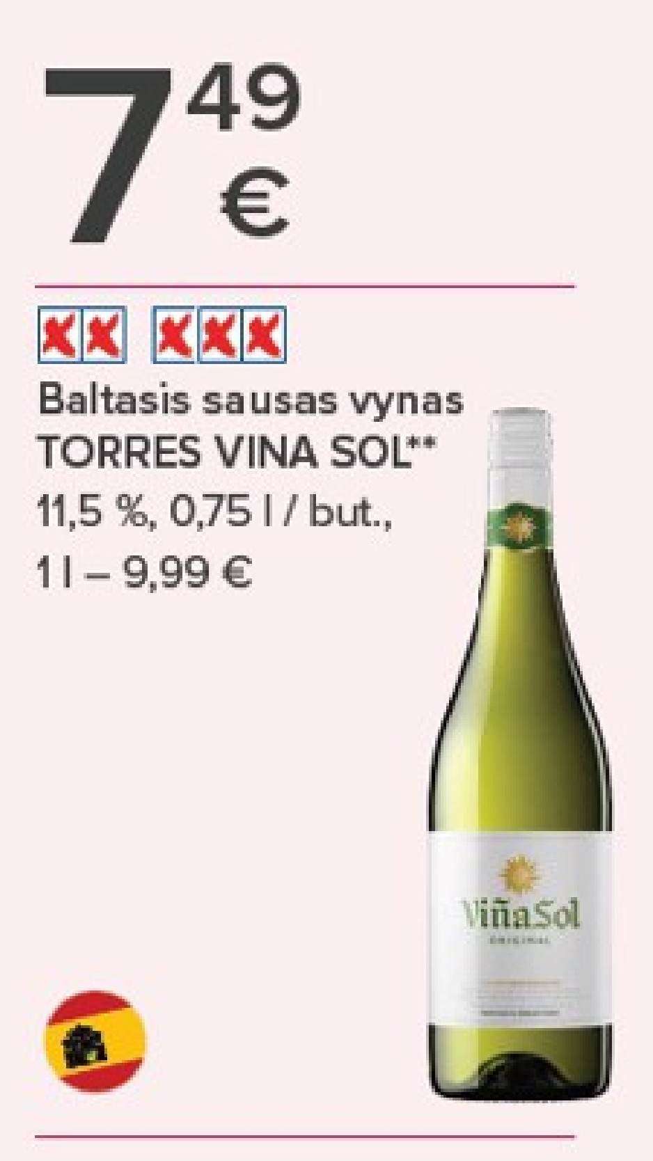 Baltasis sausas vynas TORRES VINA SOL, 0.75 l