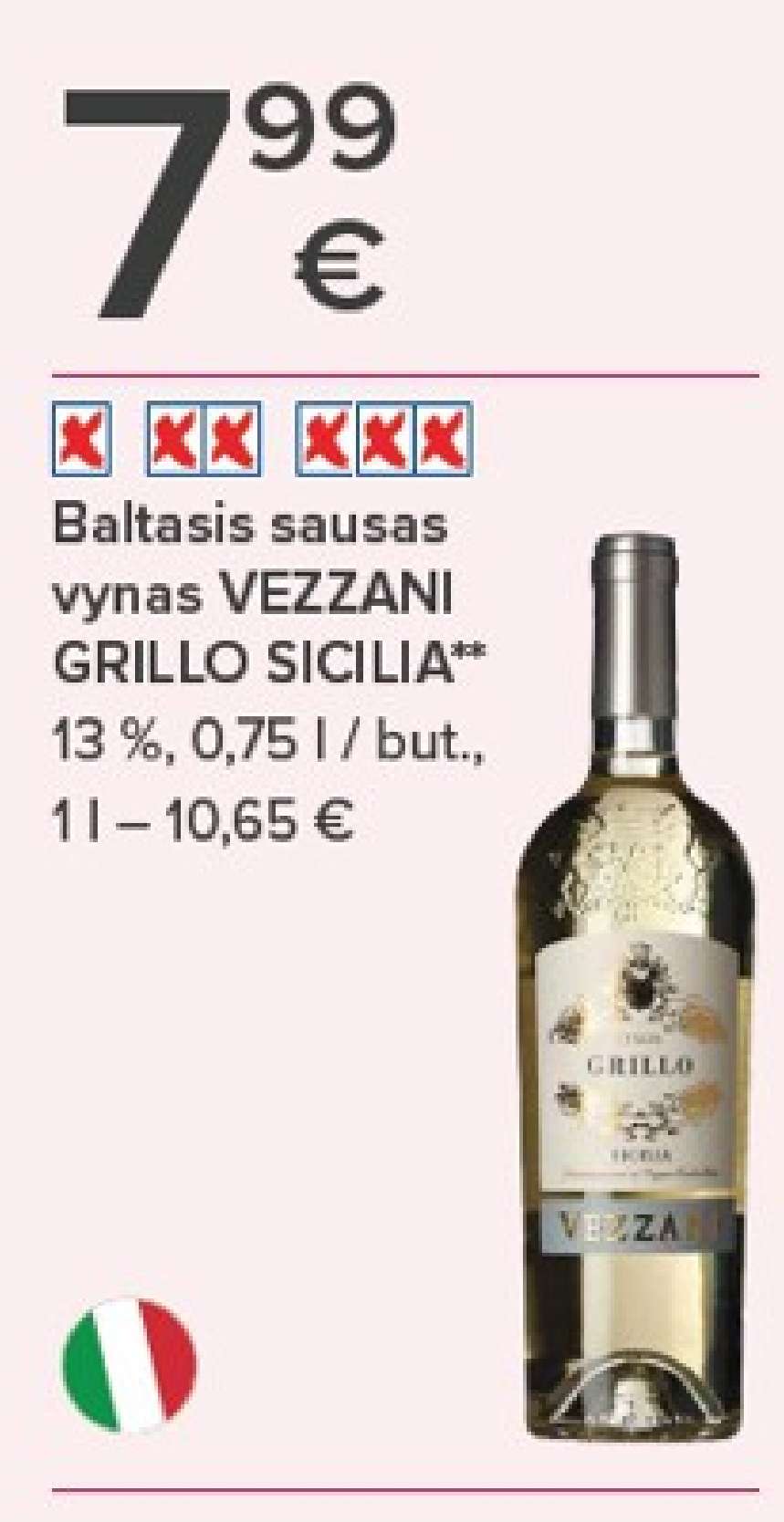 Baltasis sausas vynas VEZZANI GRILLO SICILIA, 0.75 l