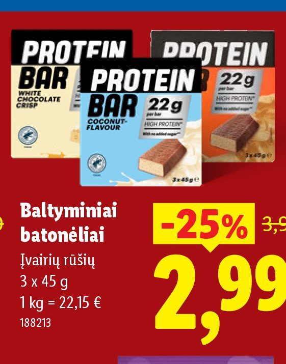 Baltyminiai batonėliai, 3 x 45 g