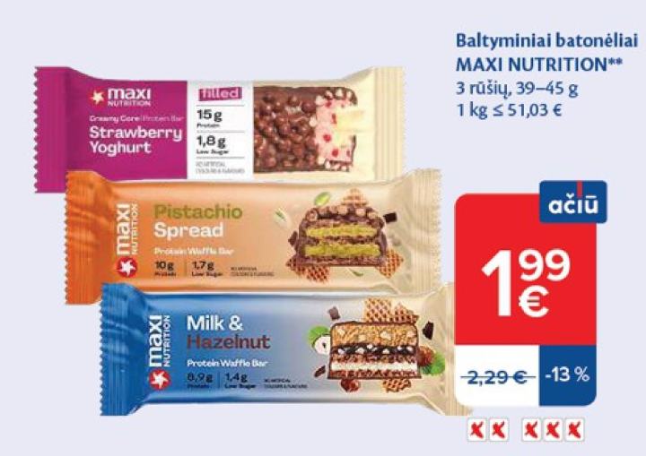 Baltyminiai batonėliai MAXI NUTRITION, 45 g