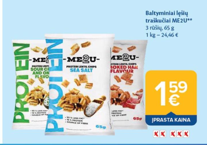 Baltyminiai lęšių traškučiai ME2U, 65 g