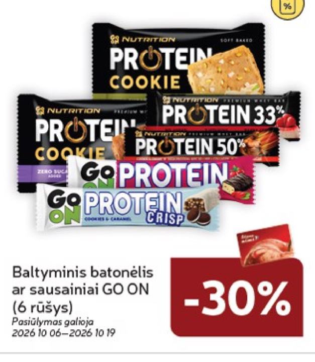 Baltyminis batonėlis ar sausainiai GO ON