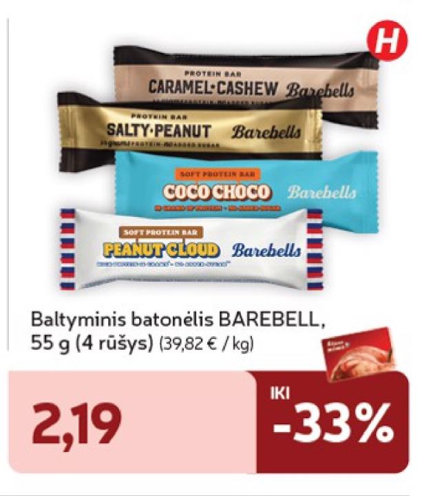 Baltyminis batonėlis BAREBELL, 55 g