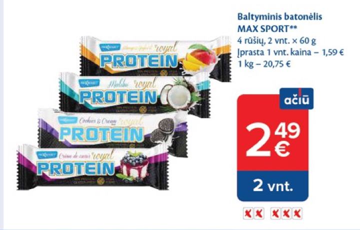 Baltyminis batonėlis MAX SPORT, 2 vnt