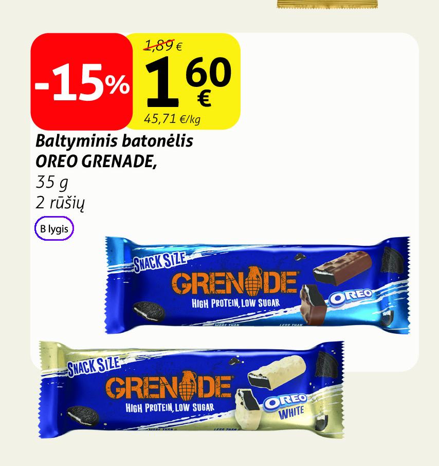 Baltyminis batonėlis OREO GRENADE, 35 g