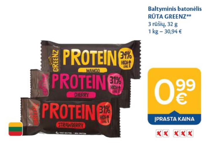 Baltyminis batonėlis RŪTA GREENZ, 32 g