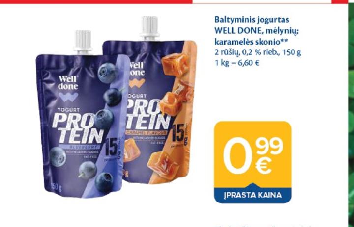 Baltyminis jogurtas WELL DONE, mėlynių; karamelės skonio, 150 g