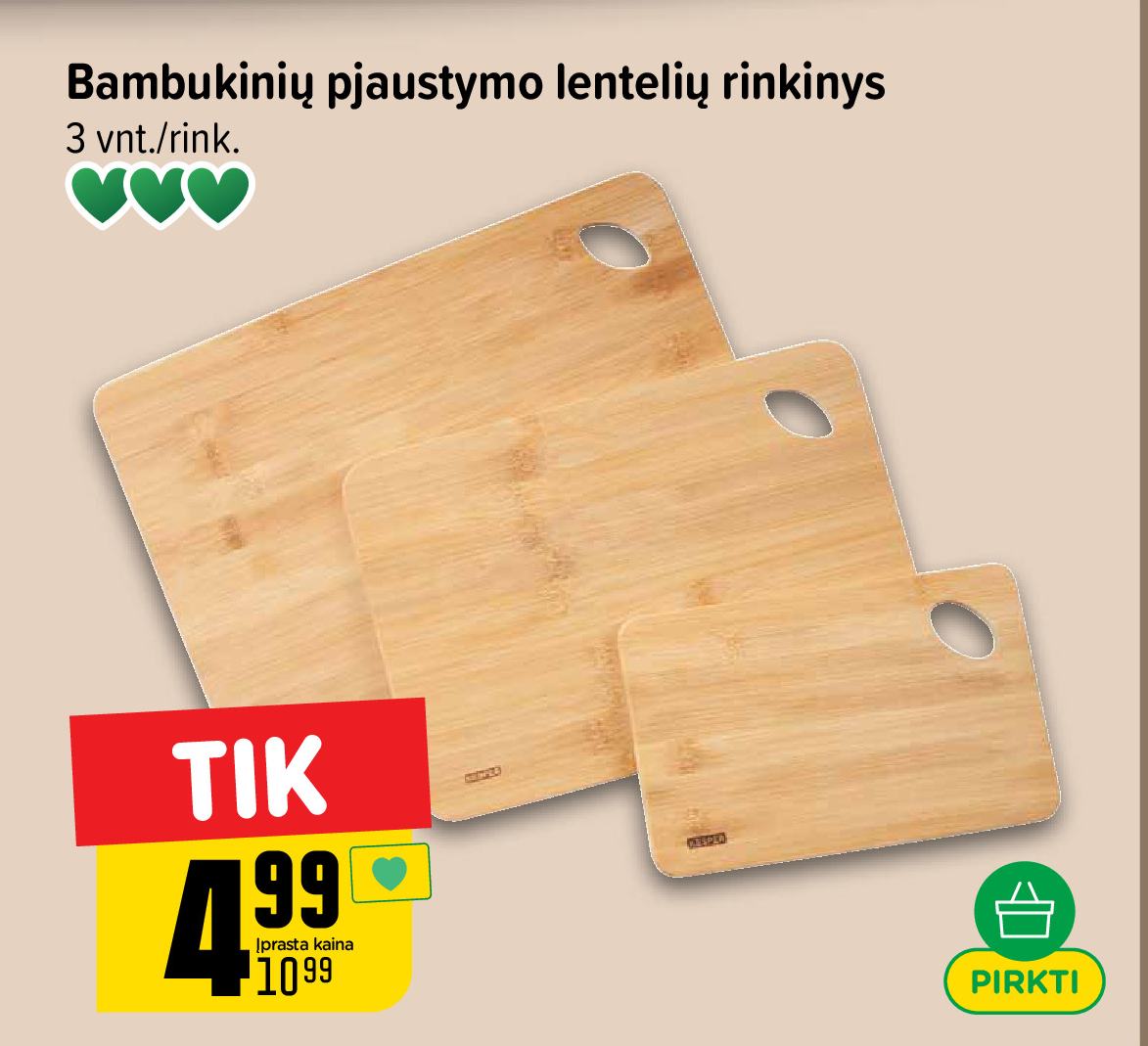 Bambukinių pjaustymo lentelių rinkinys, 3 vnt