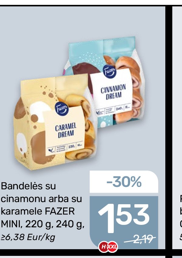 Bandelės su cinamonu arba su karamele FAZER MINI, 220 g