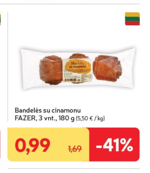 Bandelės su cinamonu FAZER, 3 vnt