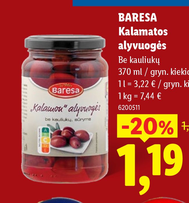 BARESA Kalamatos alyvuogės, 370 ml