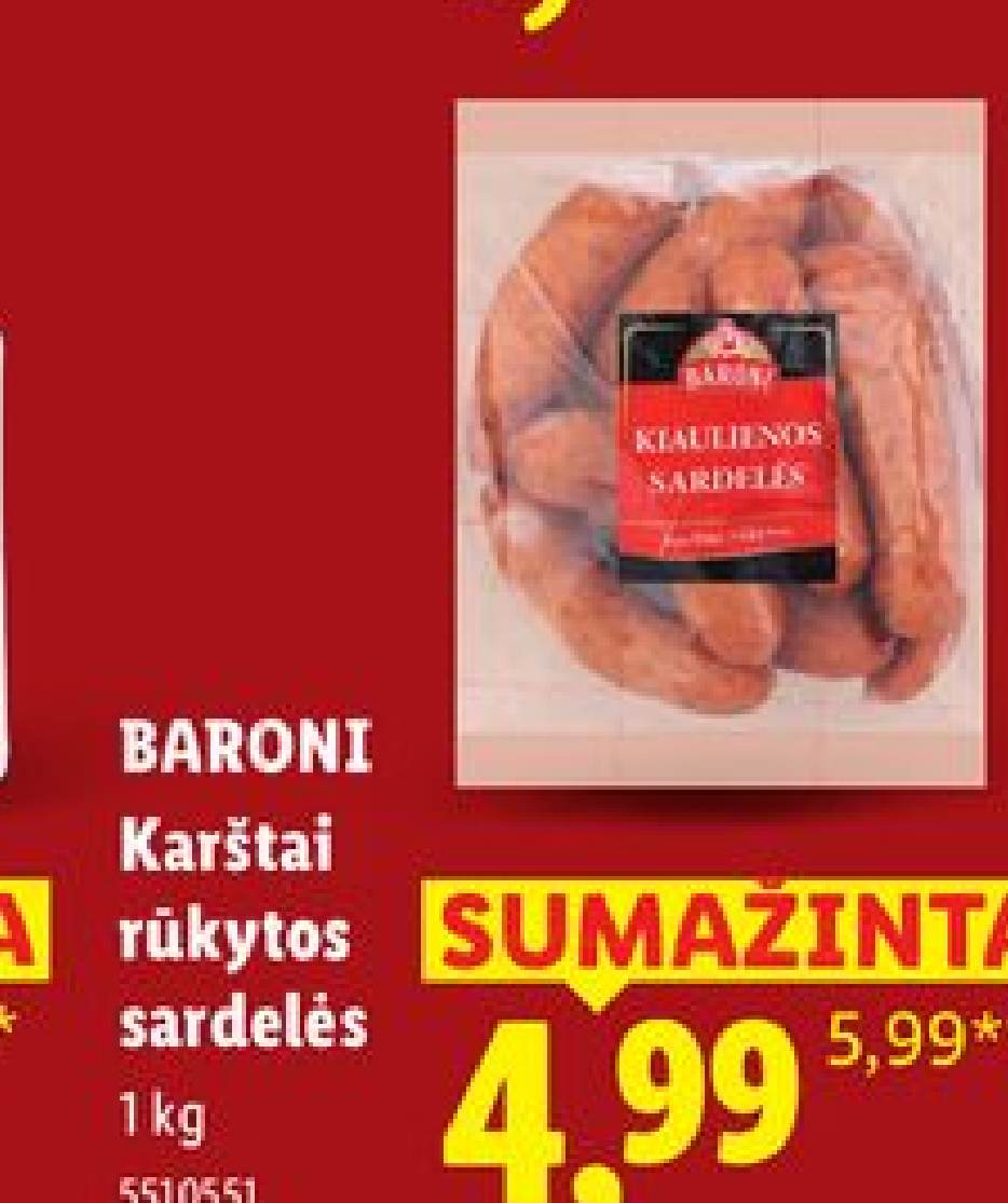 BARONI Karštai rūkytos sardelės, 1 kg