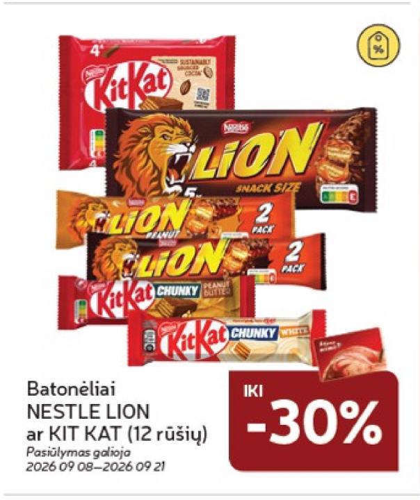 Batonėliai NESTLE LION ar KIT KAT