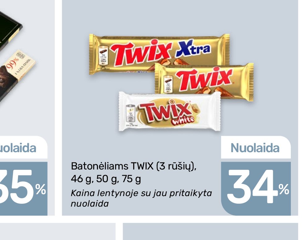 Batonėliams TWIX (3 rūšių), 46 g