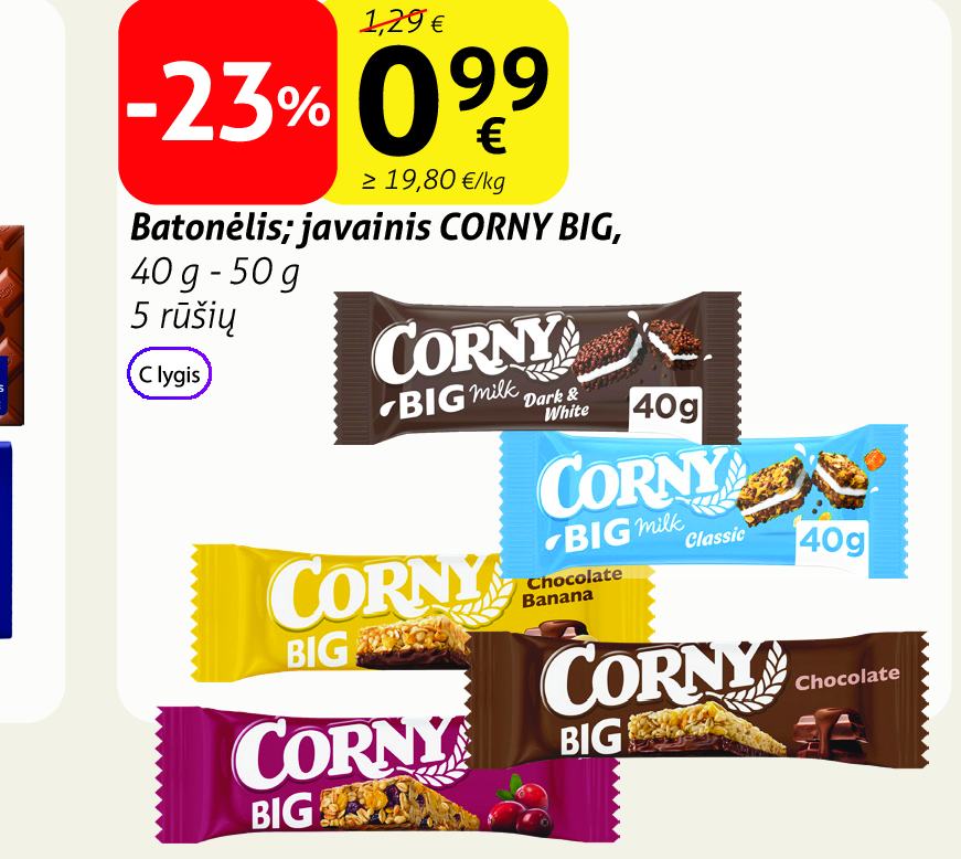 Batonėlis; javainis CORNY BIG, 40 g - 50 g
