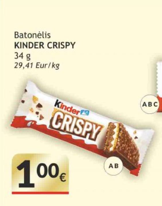 Batonėlis KINDER CRISPY, 34 g