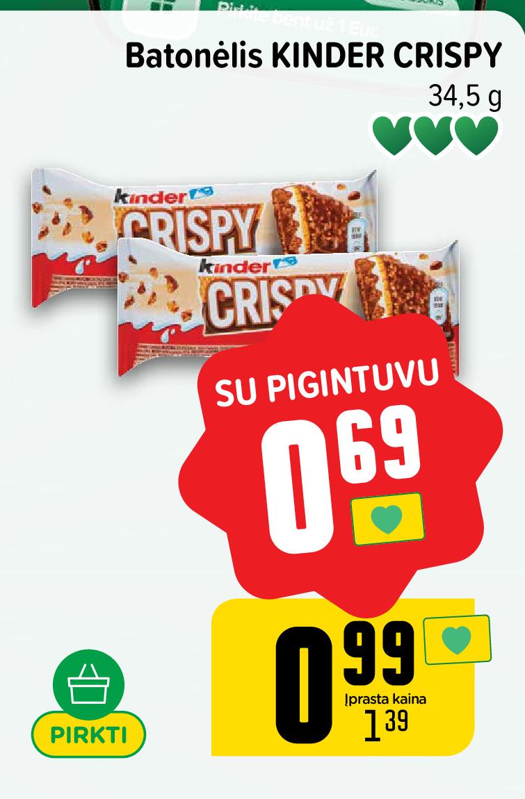 Batonėlis KINDER CRISPY, 34.5 g