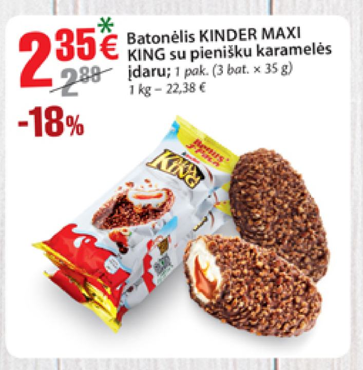 Batonėlis KINDER MAXI KING su pienišku karamelės įdaru, 35 g