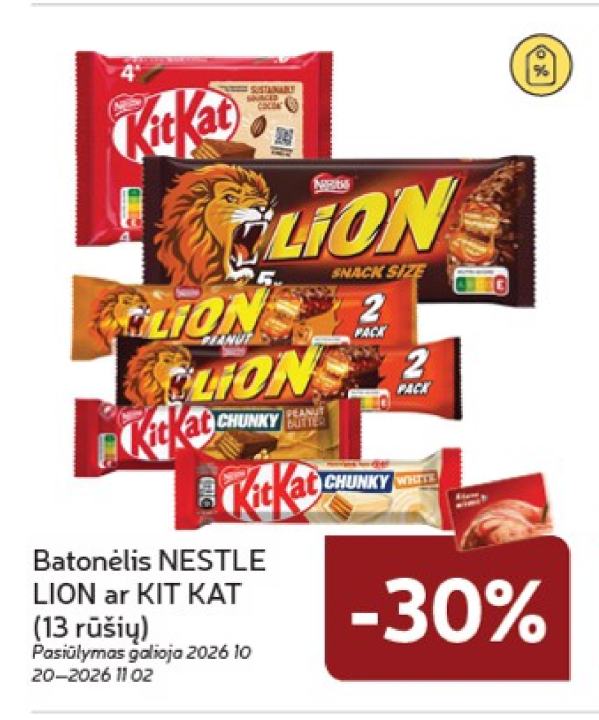 Batonėlis NESTLE LION ar KIT KAT
