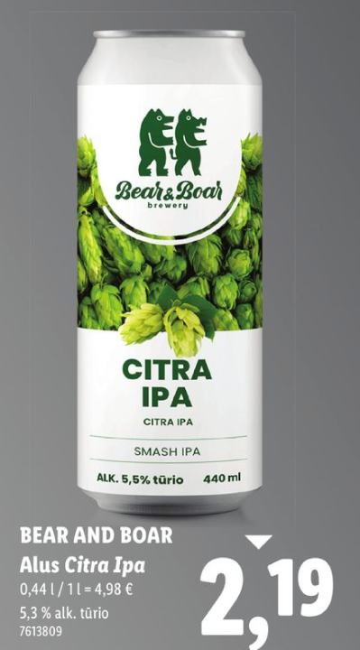 BEAR AND BOAR Alus Citra Ipa, 0.44 l