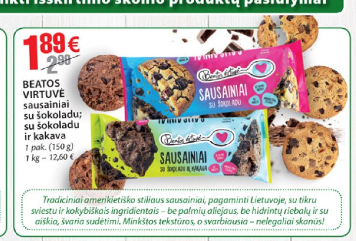BEATOS VIRTUVĖ sausainiai su šokoladu; sausainiai ir kakava, 150 g