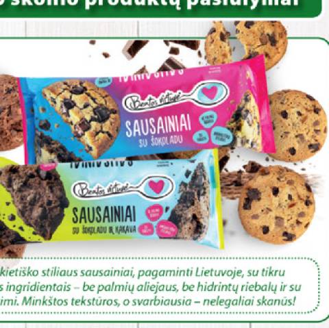 BEATOS VIRTUVĖ sausainiai su šokoladu; sausainiai su šokoladu ir kakava, 150 g
