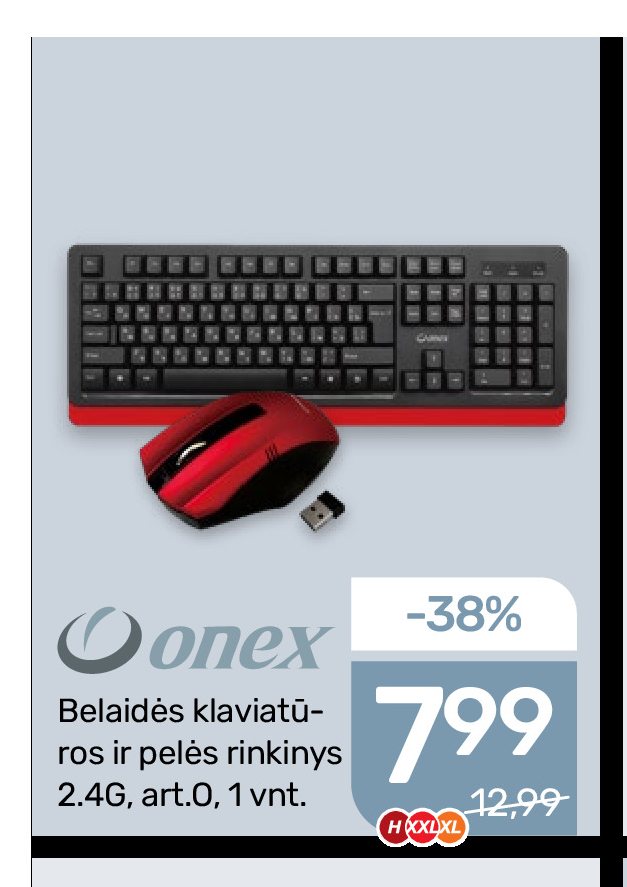 Belaidės klaviatūros ir pelės rinkinys ONEX, 2.4 g