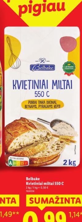 Belbake Kvietiniai miltai 550 C, 2 kg