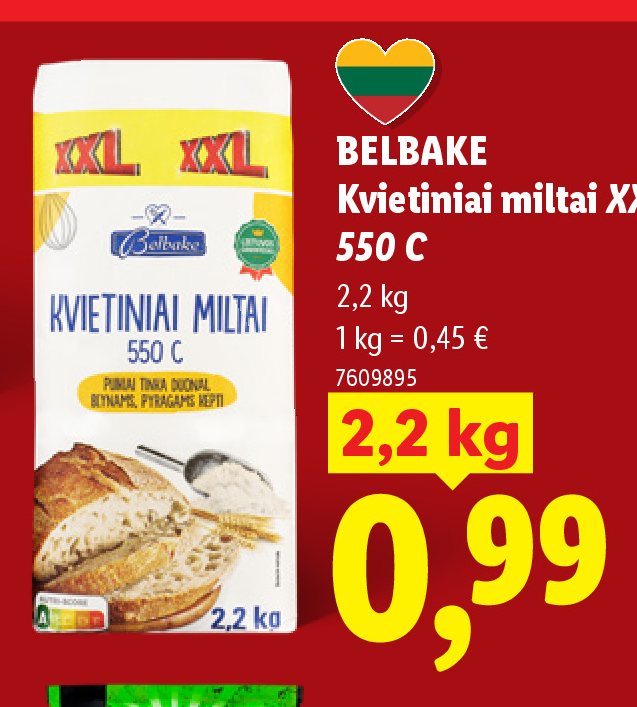 BELBAKE Kvietiniai miltai XXL 550 C, 2.2 kg