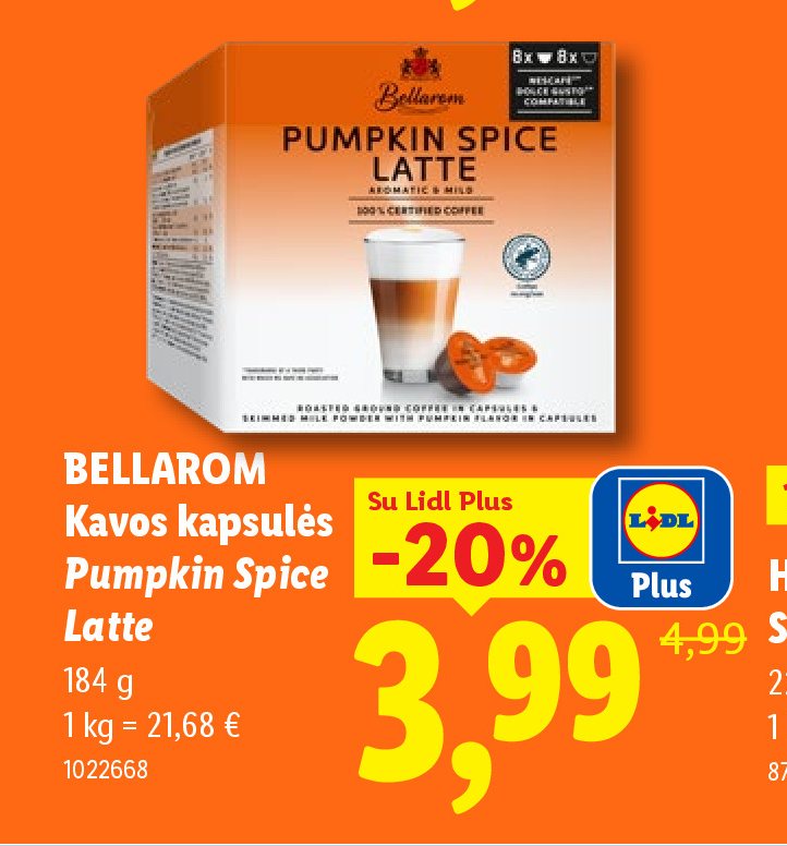 BELLAROM Kavos kapsulės Pumpkin Spice Latte, 184 g