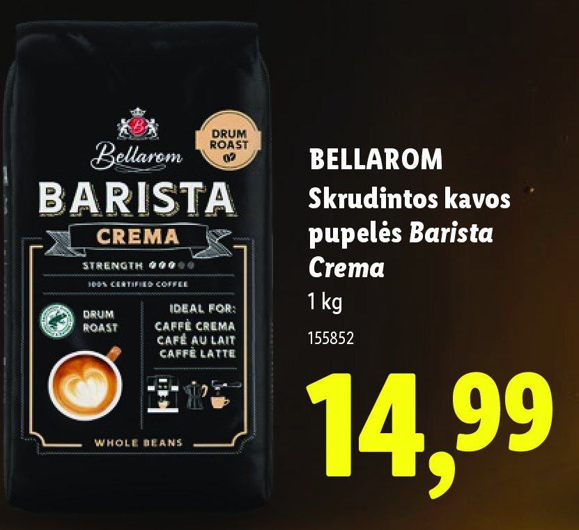 BELLAROM Skrudintos kavos pupelės Barista Crema, 1 kg