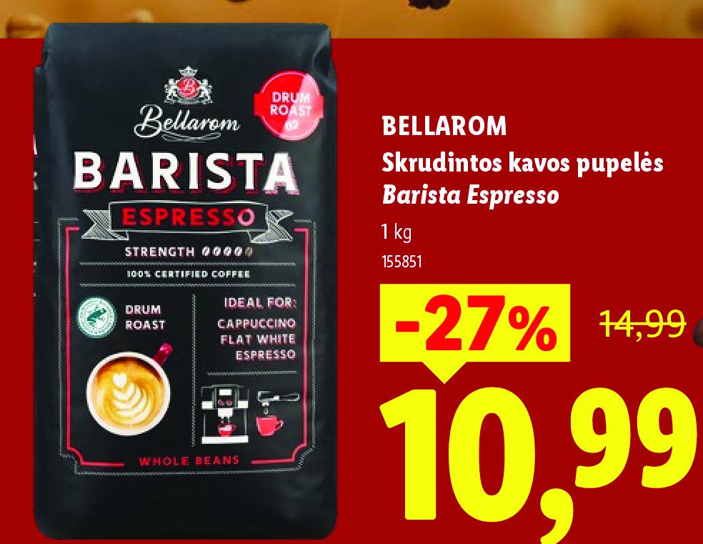 BELLAROM Skrudintos kavos pupelės Barista Espresso, 1 kg