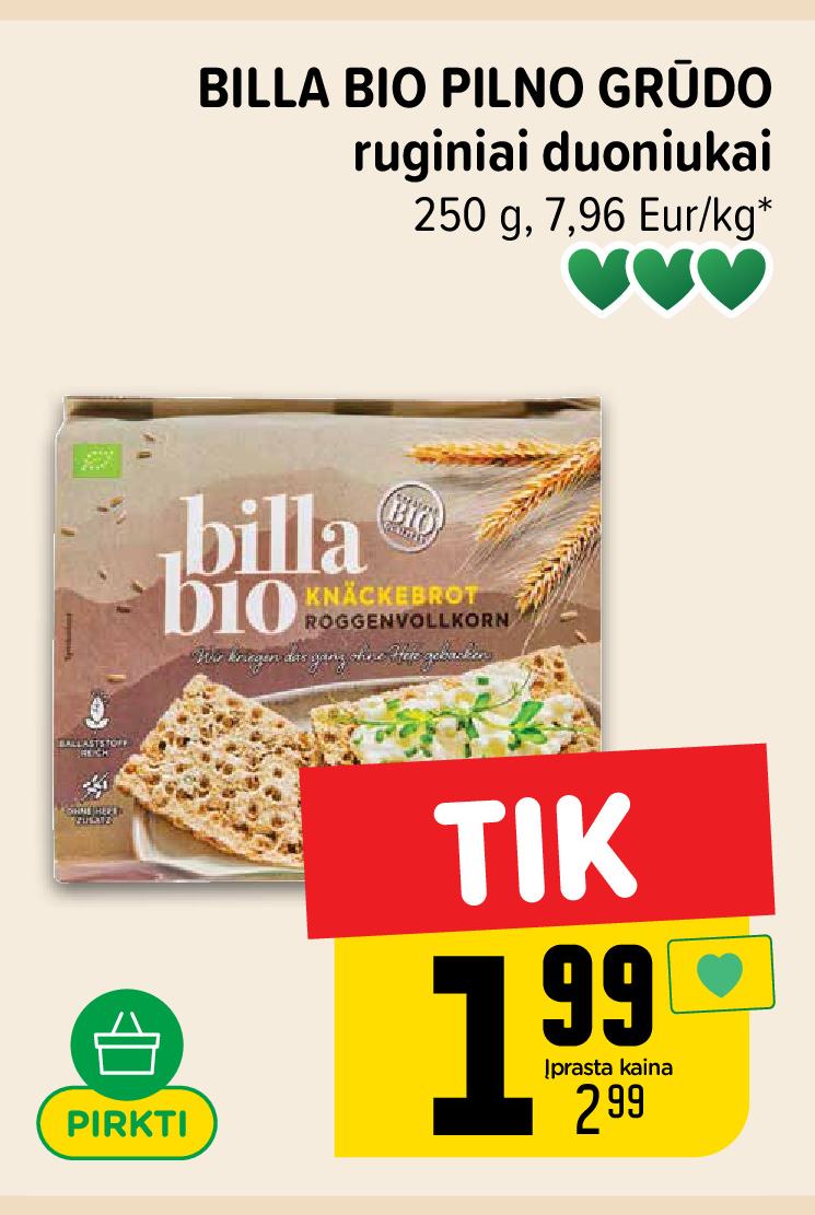 BILLA BIO PILNO GRŪDO ruginiai duoniukai, 250 g