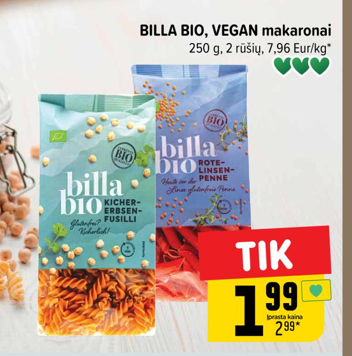 BILLA BIO, VEGAN makaronai, 250 g