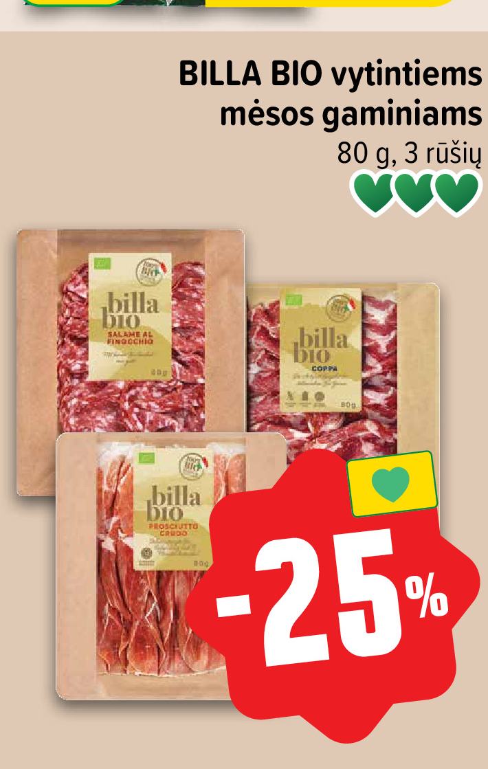 BILLA BIO vytintiems mėsos gaminiams, 80 g