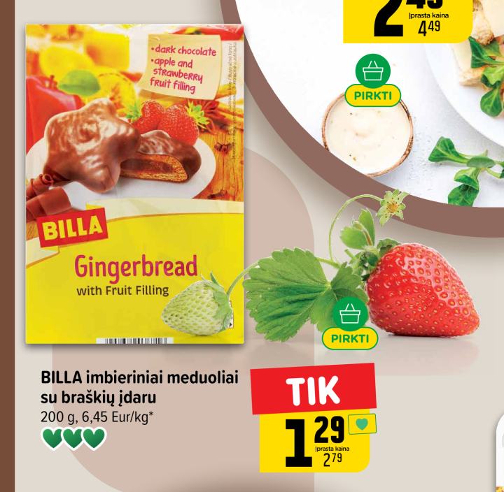 BILLA imbieriniai meduoliai su braškių įdaru, 200 g