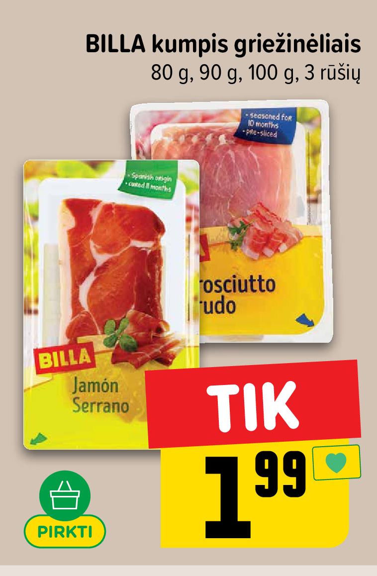 BILLA kumpis griežinėliais, 80 g