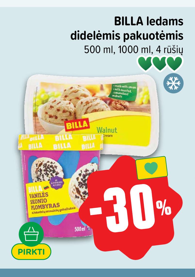 BILLA ledams didelėmis pakuotėmis, 500 ml