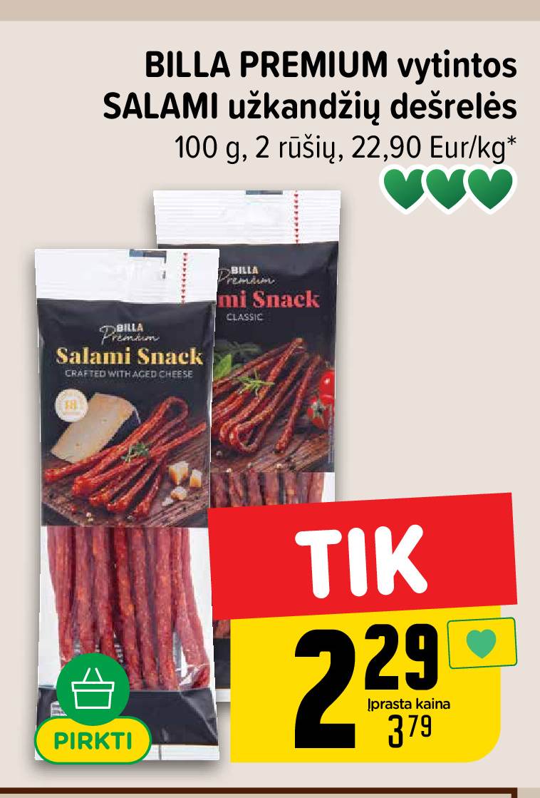 BILLA PREMIUM vytintos SALAMI užkandžių dešrelės, 100 g