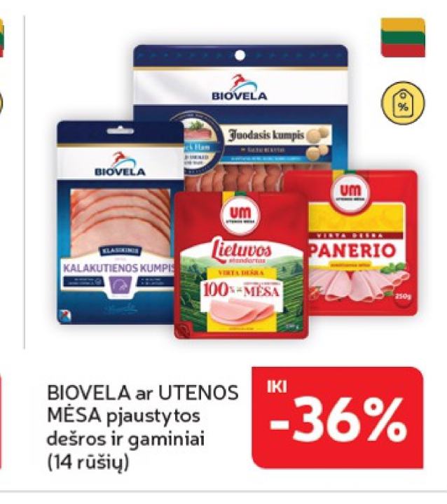 BIOVELA ar UTENOS MĖSA pjaustytos dešros ir gaminiai