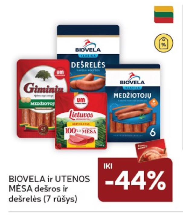 BIOVELA ir UTENOS MĖSA dešros ir dešrelės